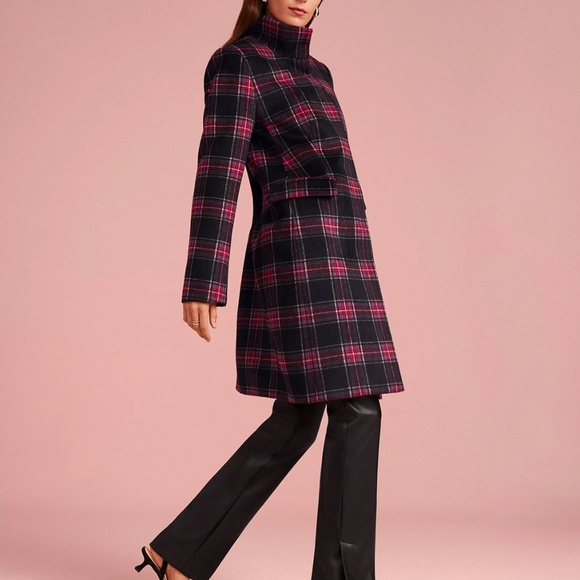 Ann Taylor Funnel Neck Plaid Coat Size Large NWT - Picture 3 of 5